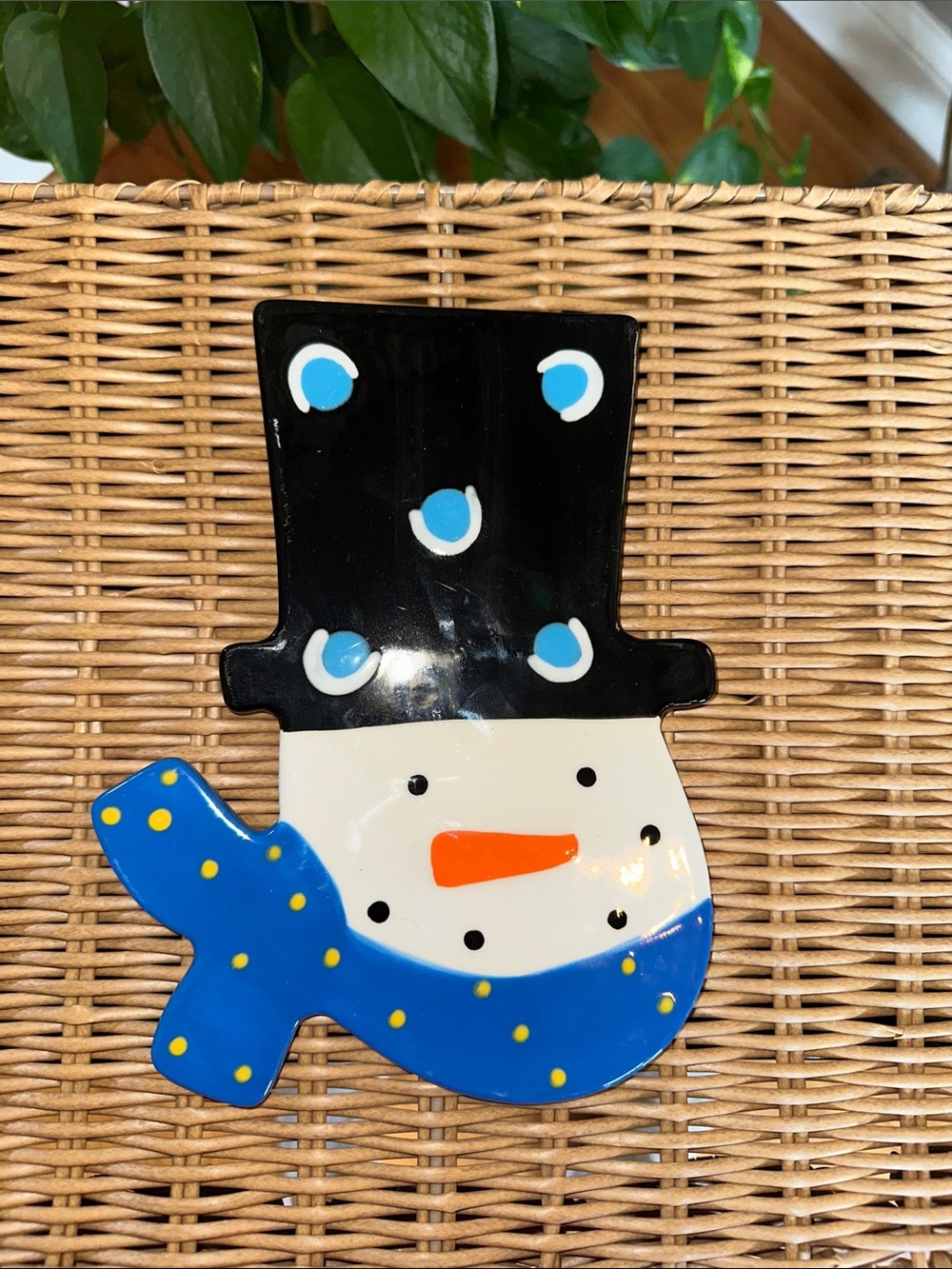 Coton Colors Black, White, Blue and Orange Polka-Dot Snowman NWOT